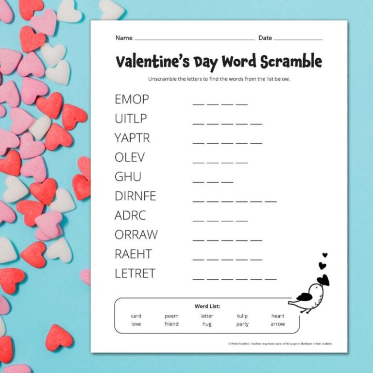 Valentines Day Word Scramble 800x800