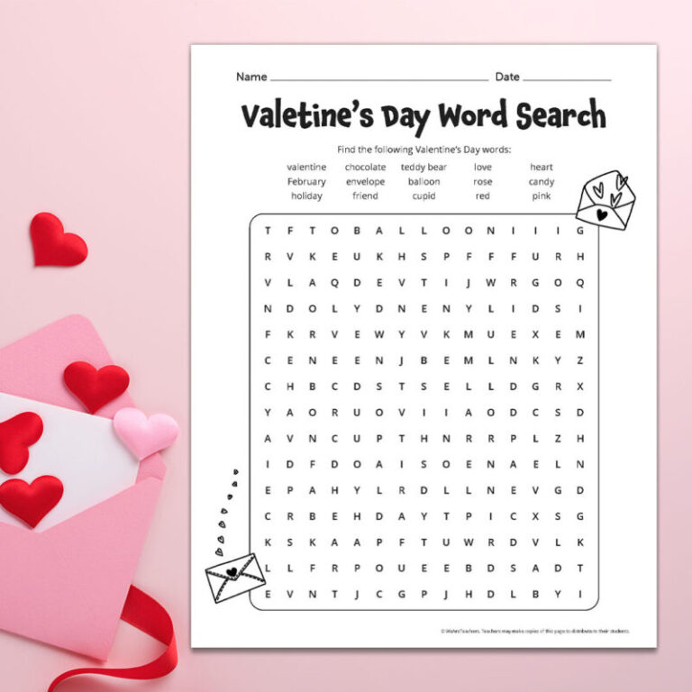 Valentines Day Word Search 800x800