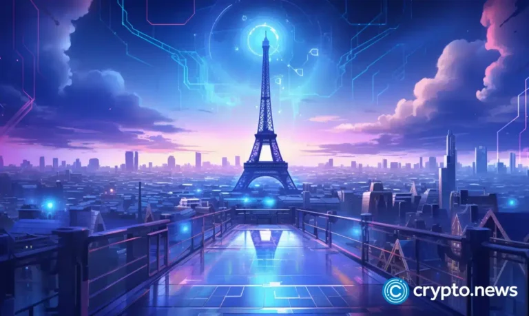 crypto news Paris blockchain modern city background neon colors cyberpunk style02