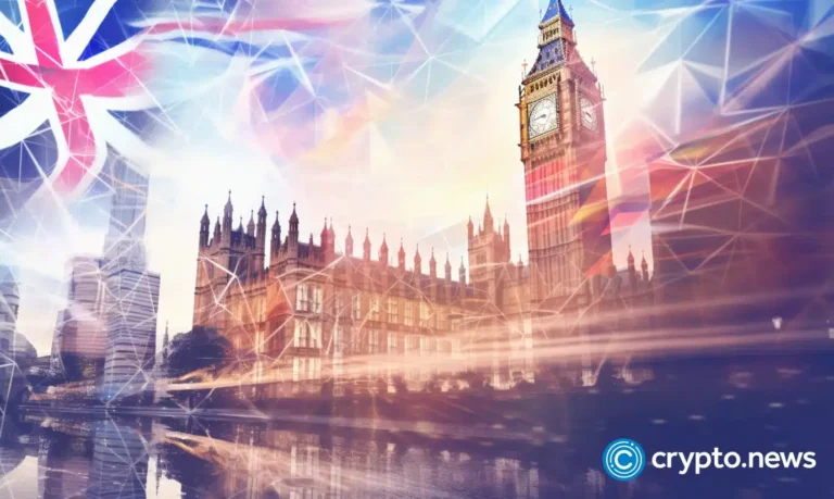 crypto news Central Bank Digital Currency blurry UK flag and blockchain world background bright tones low poly style03