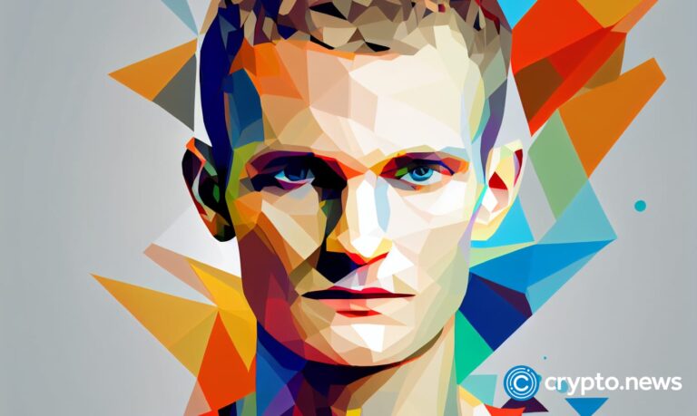 crypto news Vitalik Buterin front portrait blockchain background low poly style